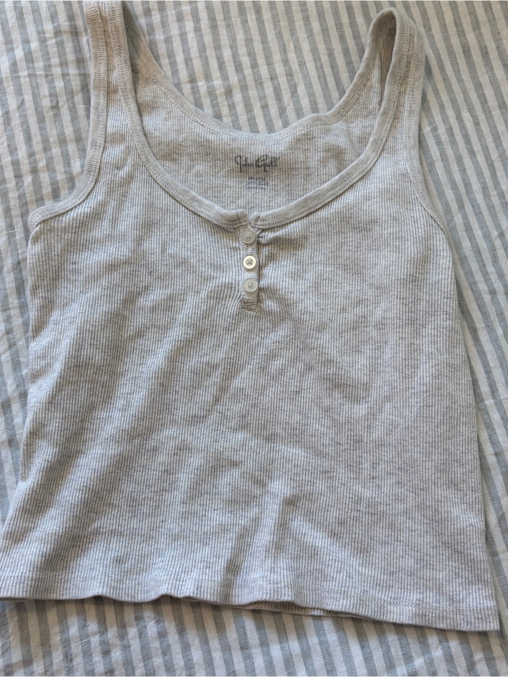 Brandy Melville Light Gray Ribbed Henley Tank